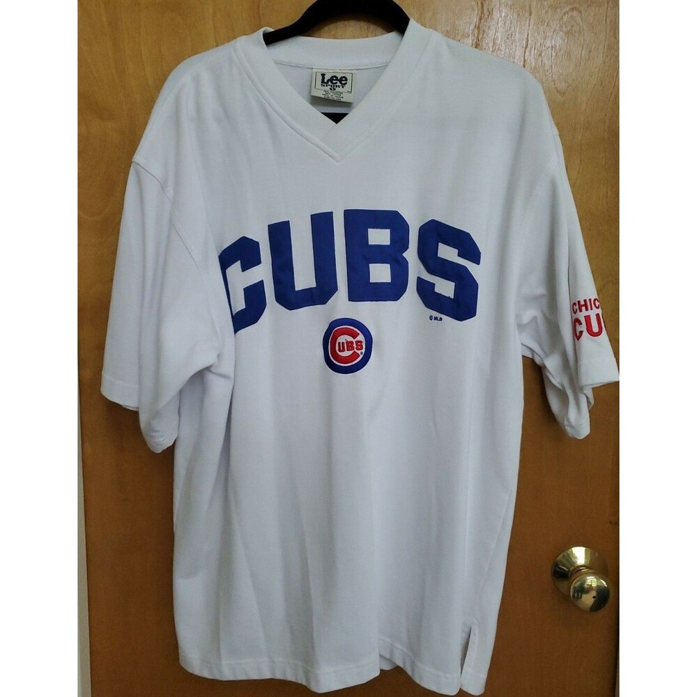 Vintage Men's LEE Sport L v neck white Chicago Cubs shirt = well made baseball